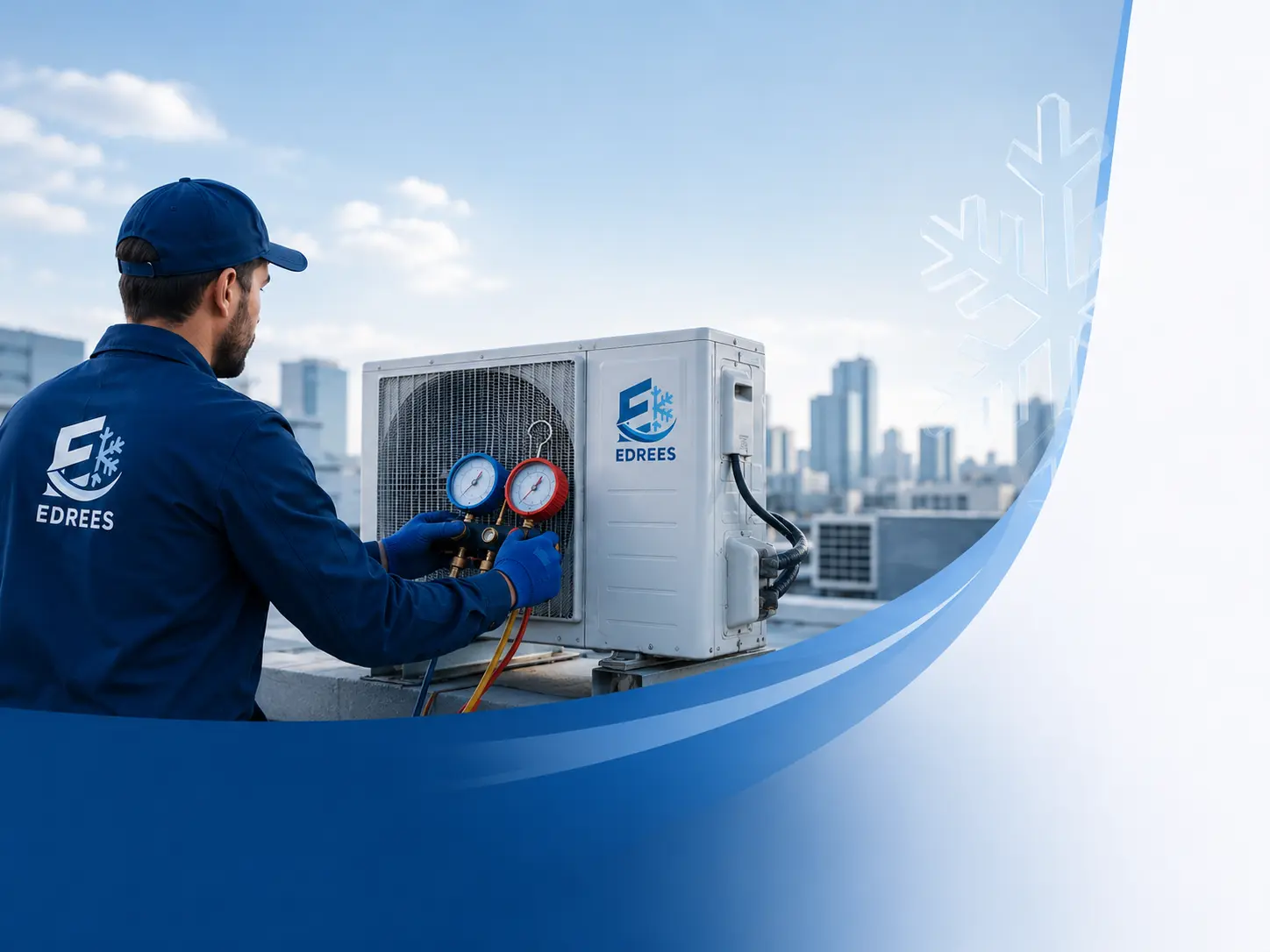 HVAC technician working on an outdoor cooling unit